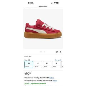PUMA Womens Fenty X Creeper Phatty Corduroy Lace Up Sneakers Shoes Casual - Red